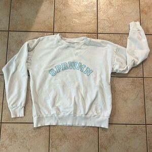 SPRWMN Logo Spellout Crewneck Pullover Sweatshirt White,‎ Medium